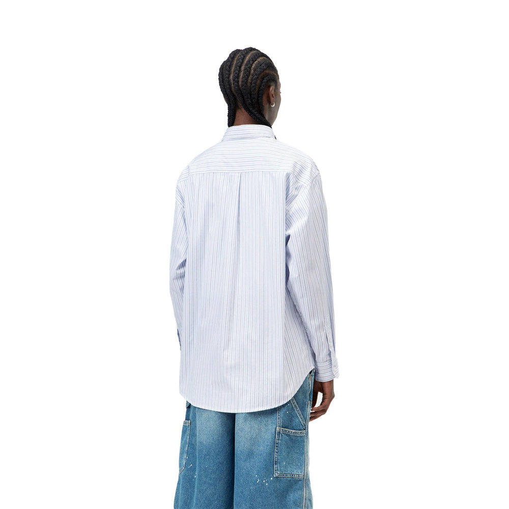 Camicia Carhartt WIP W' L/S Keene Shirt Keene Stripe White – indossata vista posteriore