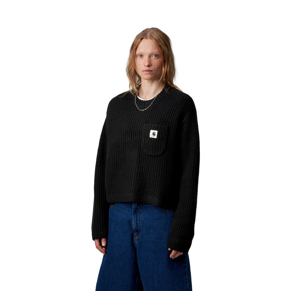Maglione Carhartt WIP W' Mira Sweater Black – indossato vista frontale