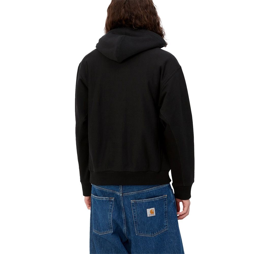 Felpa con cappuccio Carhartt WIP Hooded American Script Sweatshirt Black – indossata vista posteriore