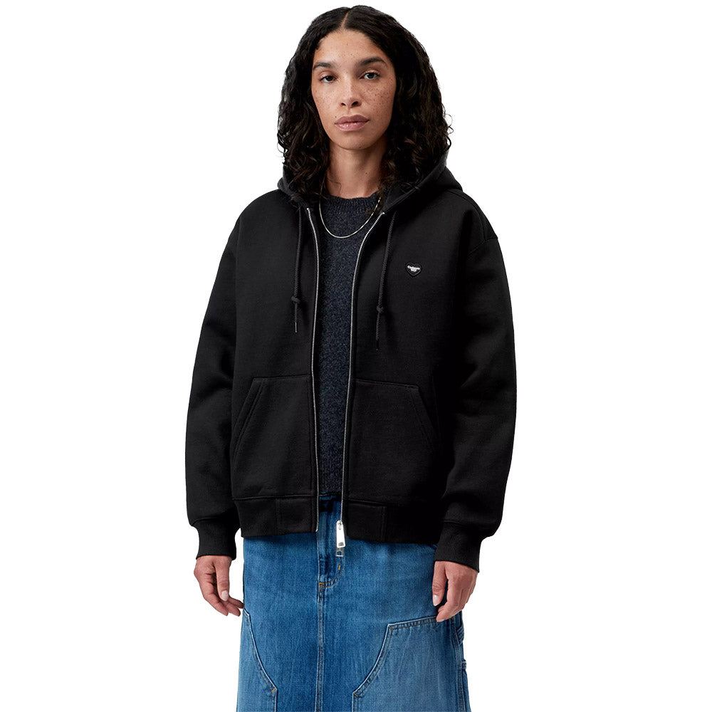 Felpa con cappuccio Carhartt WIP Women's Hooded Small Heart Patch Jacket Black / Black – indossata vista frontale