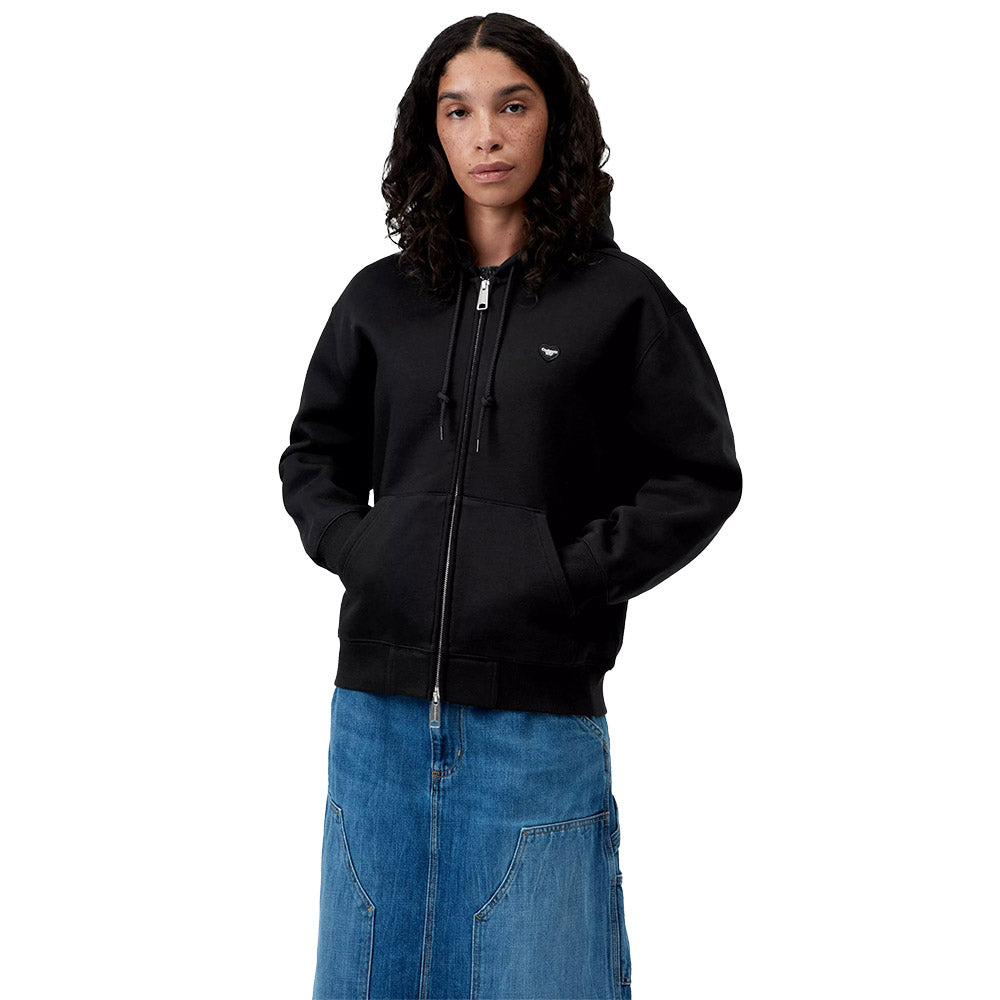 Felpa con cappuccio Carhartt WIP Women's Hooded Small Heart Patch Jacket Black / Black – indossata vista di tre quarti