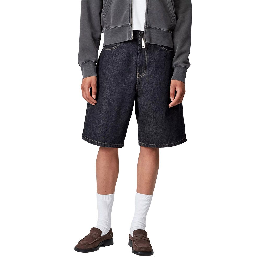 Short Carhartt WIP W' Brandon Short Blue Rinsed – indossati vista frontale