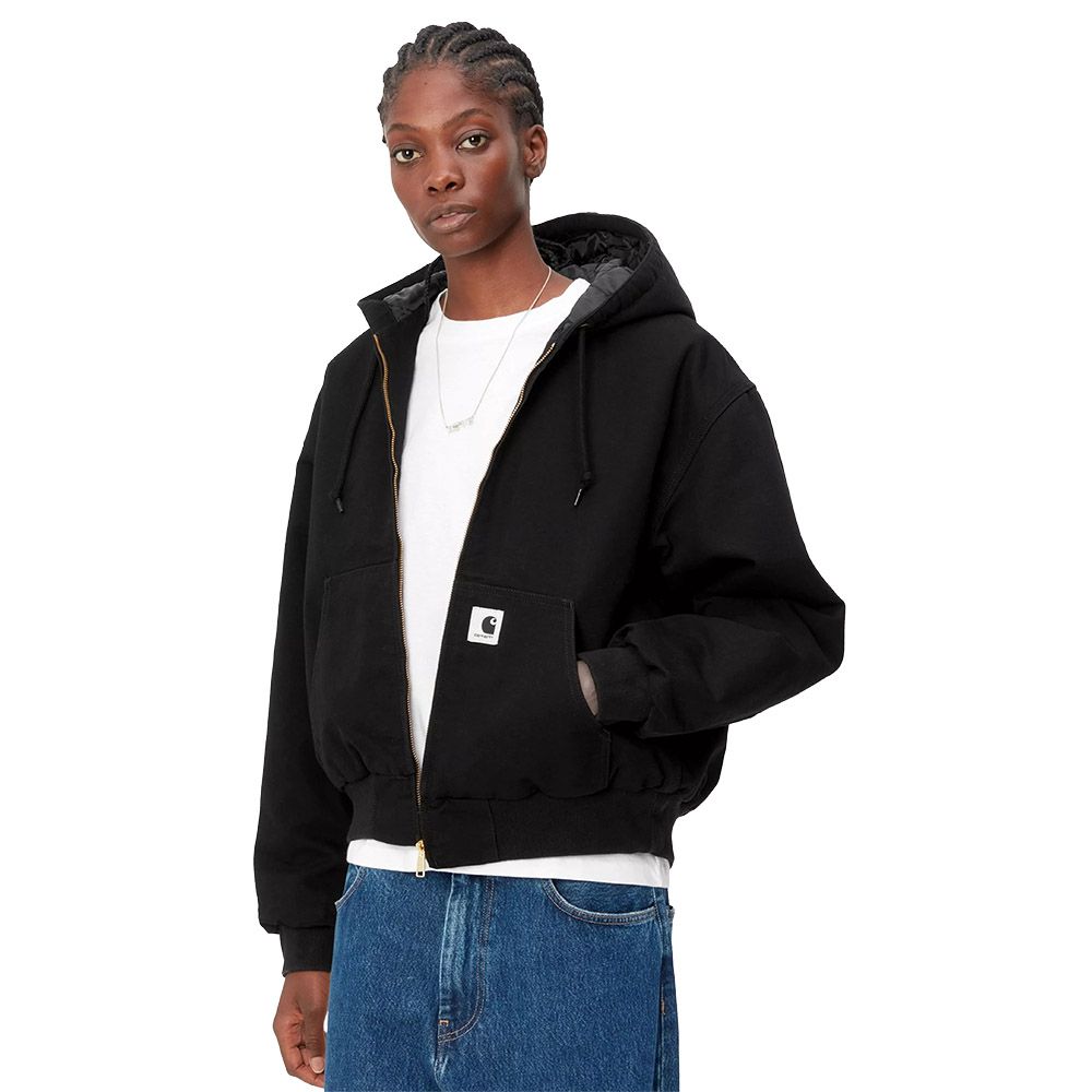 Giacca Carhartt WIP W' OG Active Jacket Black Rinsed – indossata vista frontale