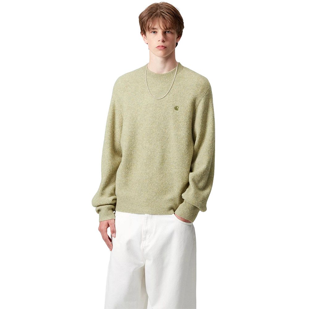 Maglione Carhartt WIP Curtis Sweater Tangled Brass – indossato vista frontale