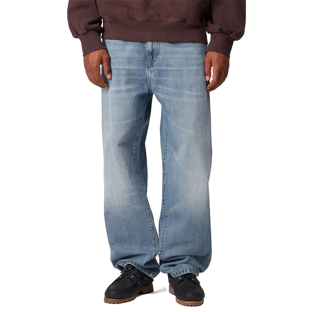 Jeans Carhartt WIP Aaron Pant Blue Burst Washed – indossati vista frontale