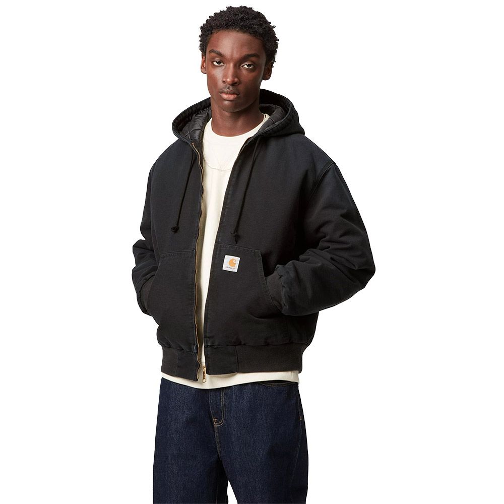 Giacca Carhartt WIP OG Active Jacket Black Stone Canvas – indossata vista frontale