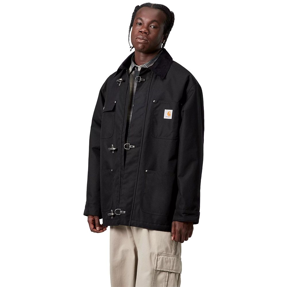 Cappotto Carhartt WIP Adair Coat Black / Black – indossato vista frontale