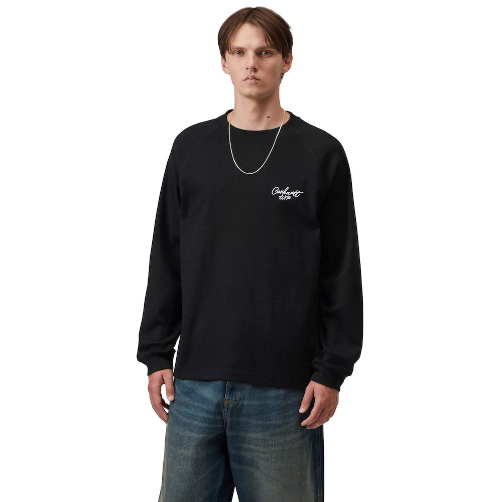 T-shirt Carhartt WIP L/S Signature Rib T-Shirt Black / White – indossata vista frontale