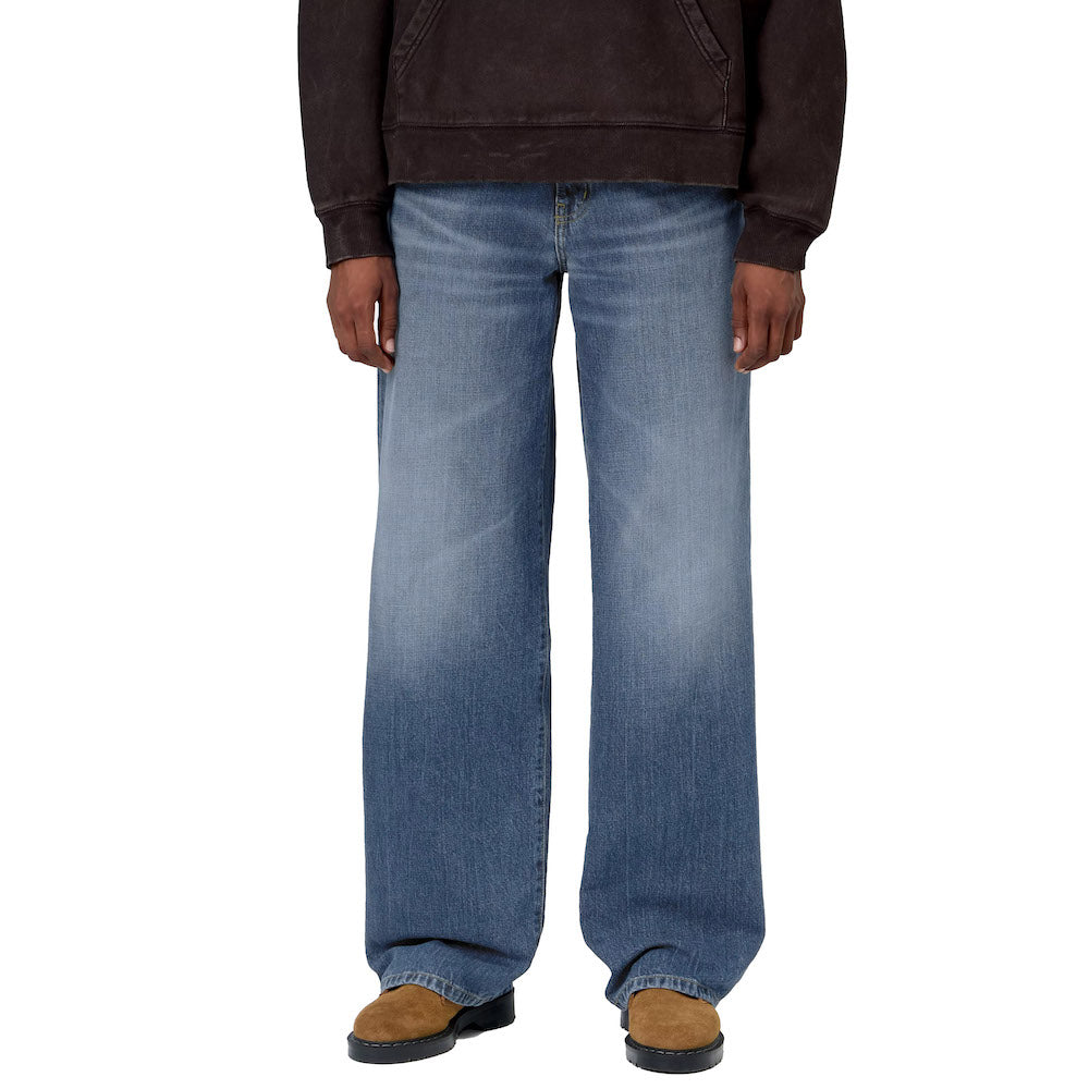 Jeans Carhartt WIP Women's Lavine Pant Blue / Marble Used Wash – indossati vista frontale