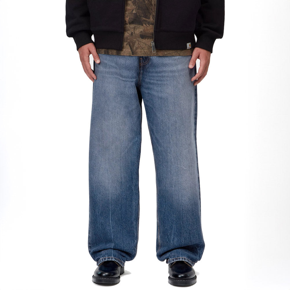 Jeans Carhartt WIP Payson Pant Blue / Marble Used Wash – indossati vista frontale