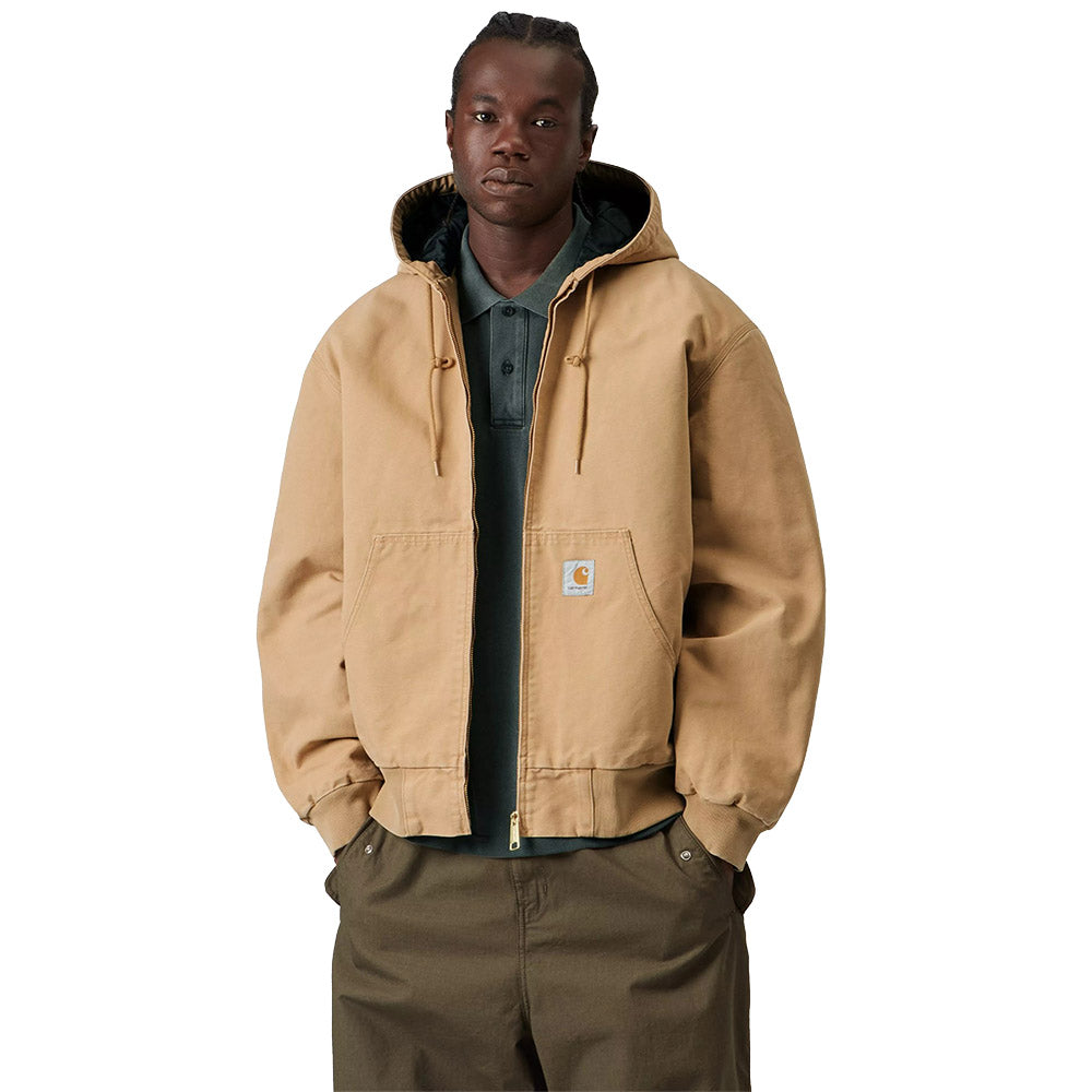 Giacca Carhartt WIP OG Active Jacket Dusty H Stone Canvas – indossata vista frontale