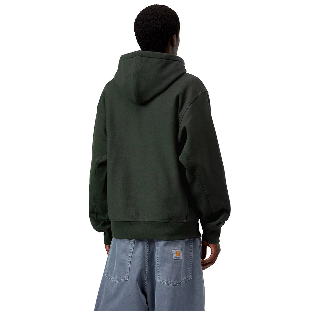 Felpa con cappuccio Carhartt WIP Hooded American Script Sweatshirt Raven – indossata vista posteriore