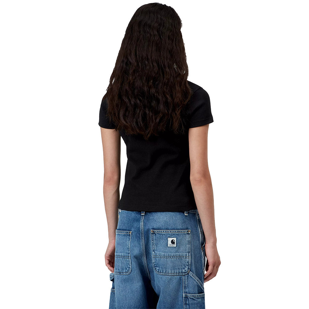 T-shirt Carhartt WIP Women's S/S Small Heart Patch T-Shirt Black – indossata vista posteriore