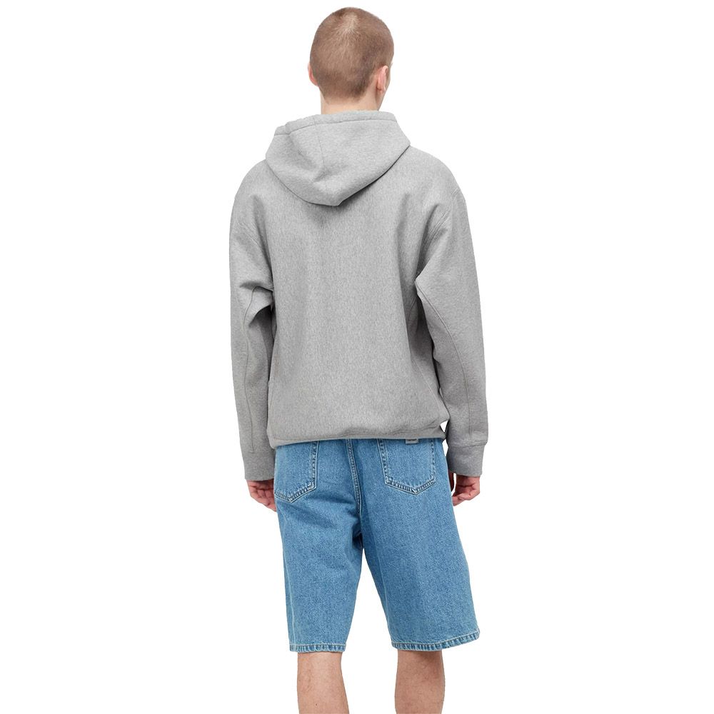 Felpa con cappuccio Carhartt WIP Hooded American Script Sweatshirt Grey Heather – indossata vista posteriore