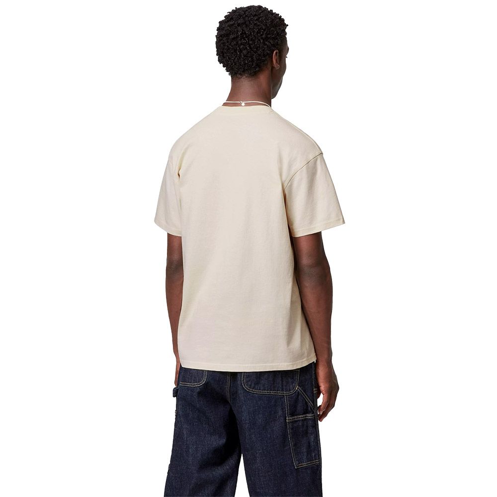 T-shirt Carhartt WIP S/S American Script T-Shirt Natural – indossata vista posteriore