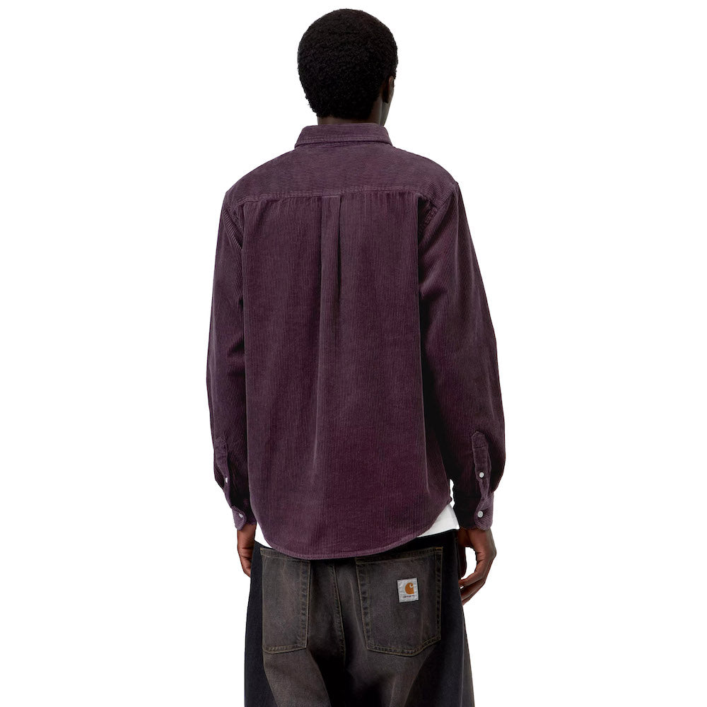 Camicia Carhartt WIP L/S Madison Cord Shirt Cozy Purple – indossata vista posteriore