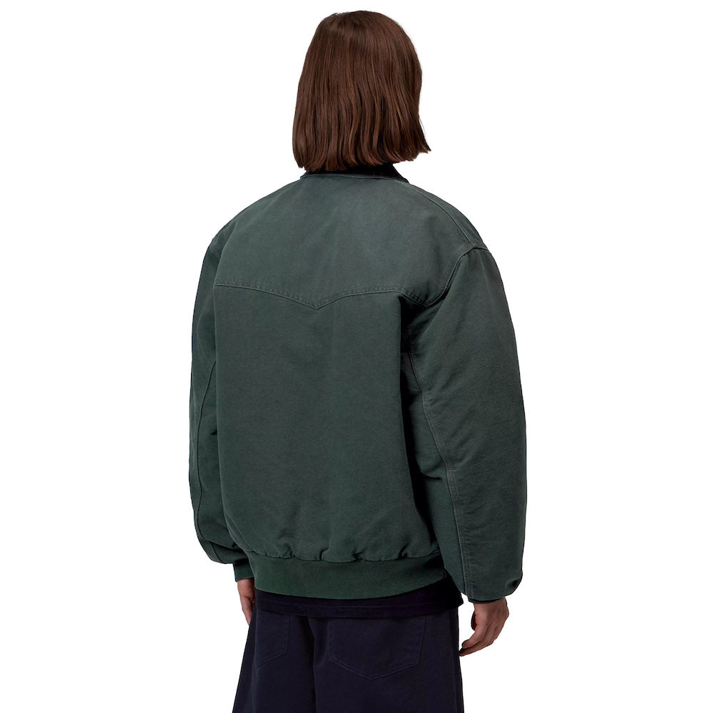 Giacca Carhartt WIP OG Santa Fe Jacket Raven / Black, Stone Canvas – indossata vista posteriore