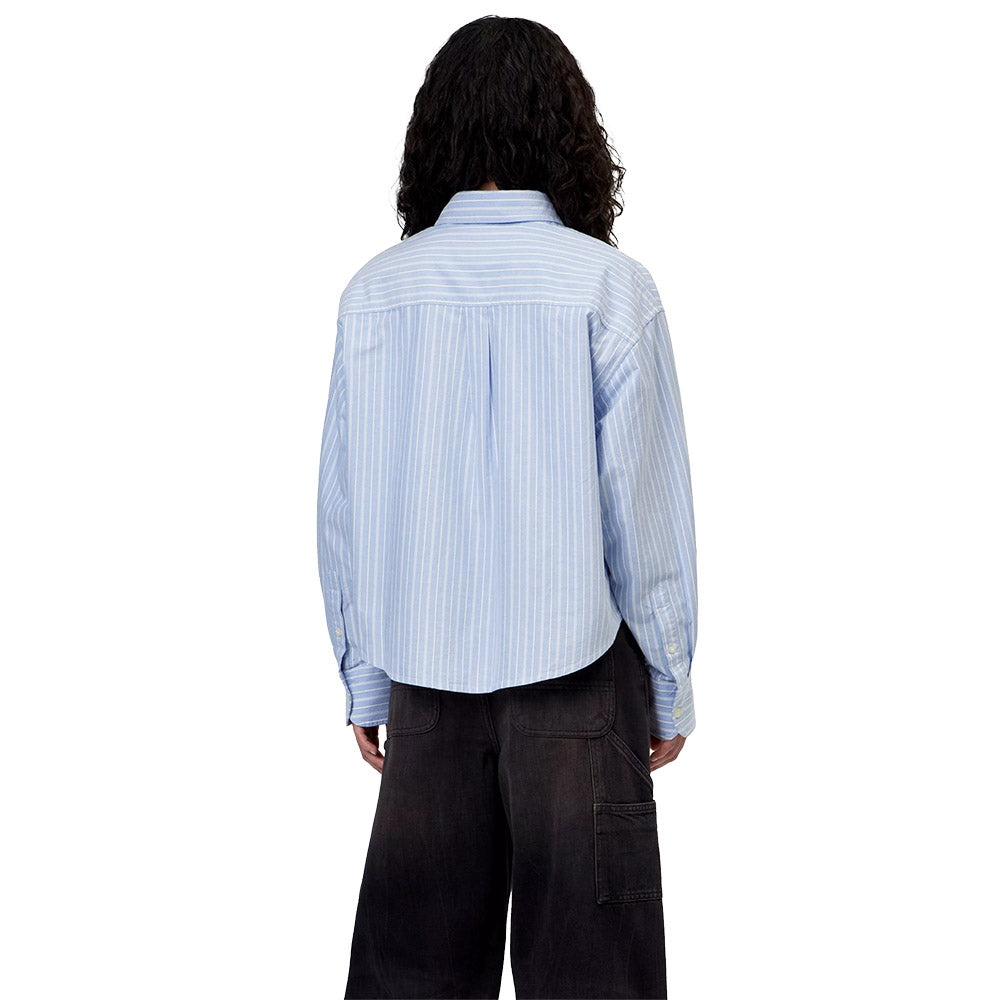 Camicia Carhartt WIP Women's L/S Kanan Shirt Kanan Stripe / Bleach – indossata vista posteriore