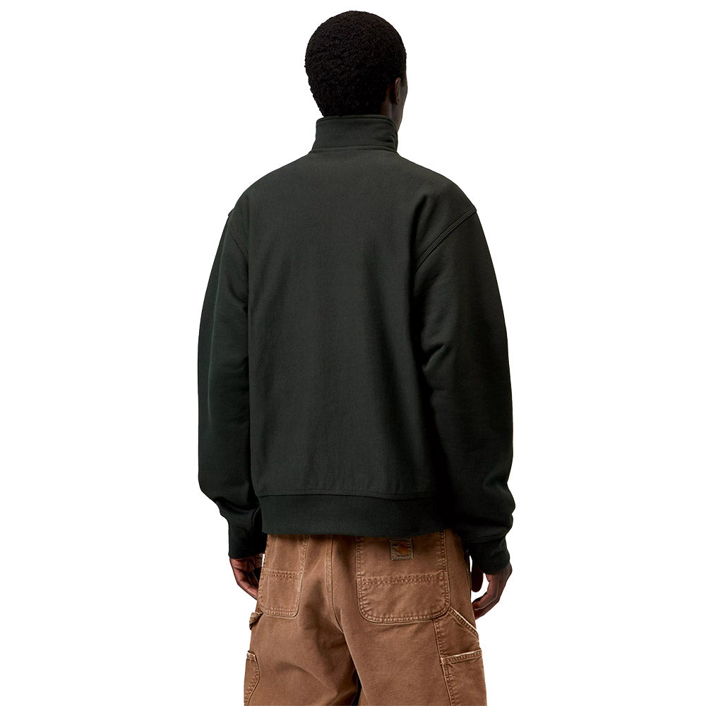 Felpa Carhartt WIP Half Zip American Script Sweatshirt Raven – indossata vista posteriore