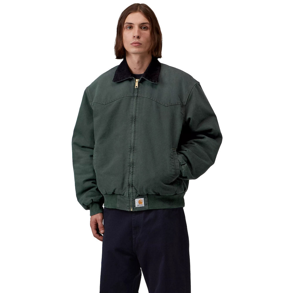 Giacca Carhartt WIP OG Santa Fe Jacket Raven / Black, Stone Canvas – indossata vista di tre quarti