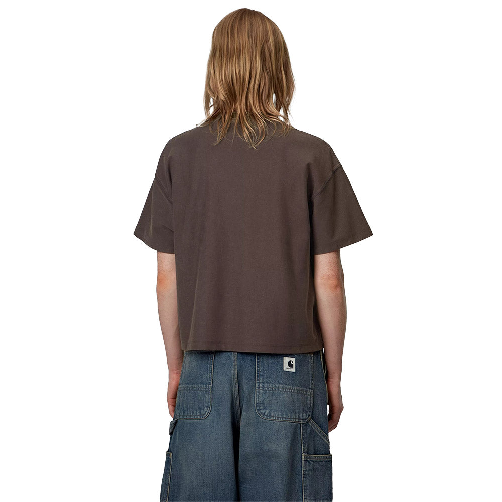 T-shirt Carhartt WIP Women's S/S Lambert T-Shirt Tobacco / Moon Wash – indossata vista posteriore