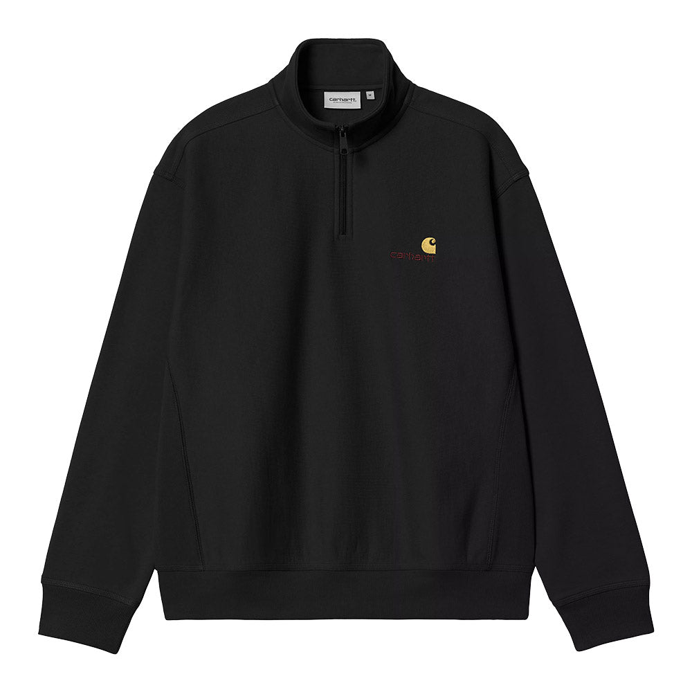 Felpa Carhartt WIP Half Zip American Script Sweatshirt Black – vista frontale