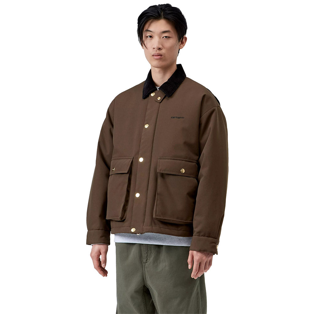 Giacca Carhartt WIP Quentin Jacket Tobacco / Black – indossata vista di tre quarti