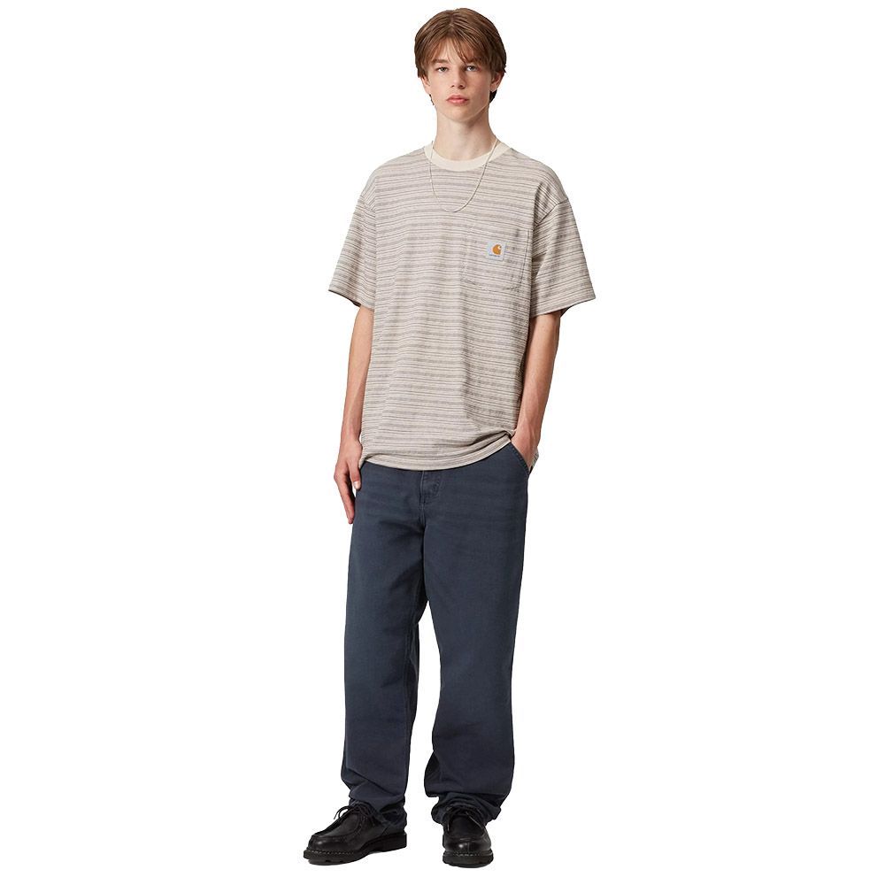 Pantaloni Carhartt WIP Simple Pant Dark Navy Stone Canvas – indossati figura intera