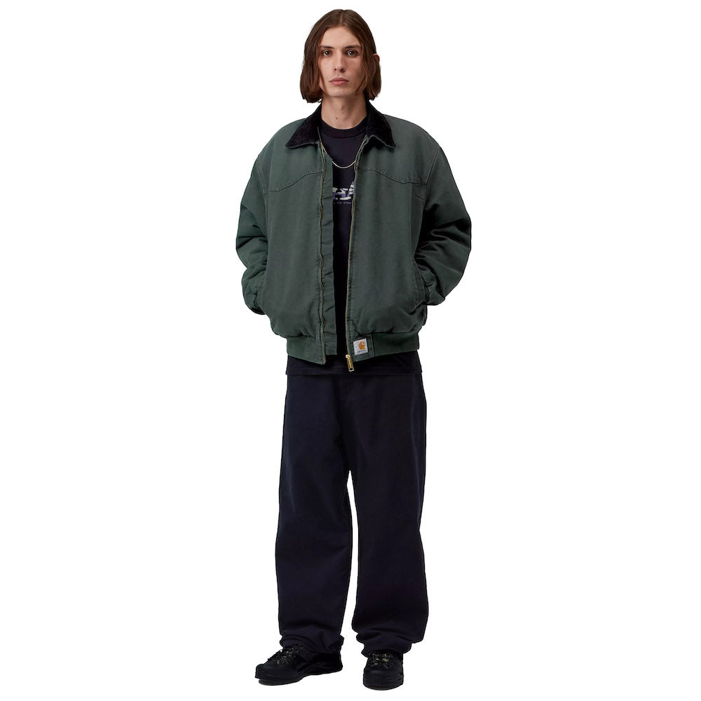 Giacca Carhartt WIP OG Santa Fe Jacket Raven / Black, Stone Canvas – indossata figura intera