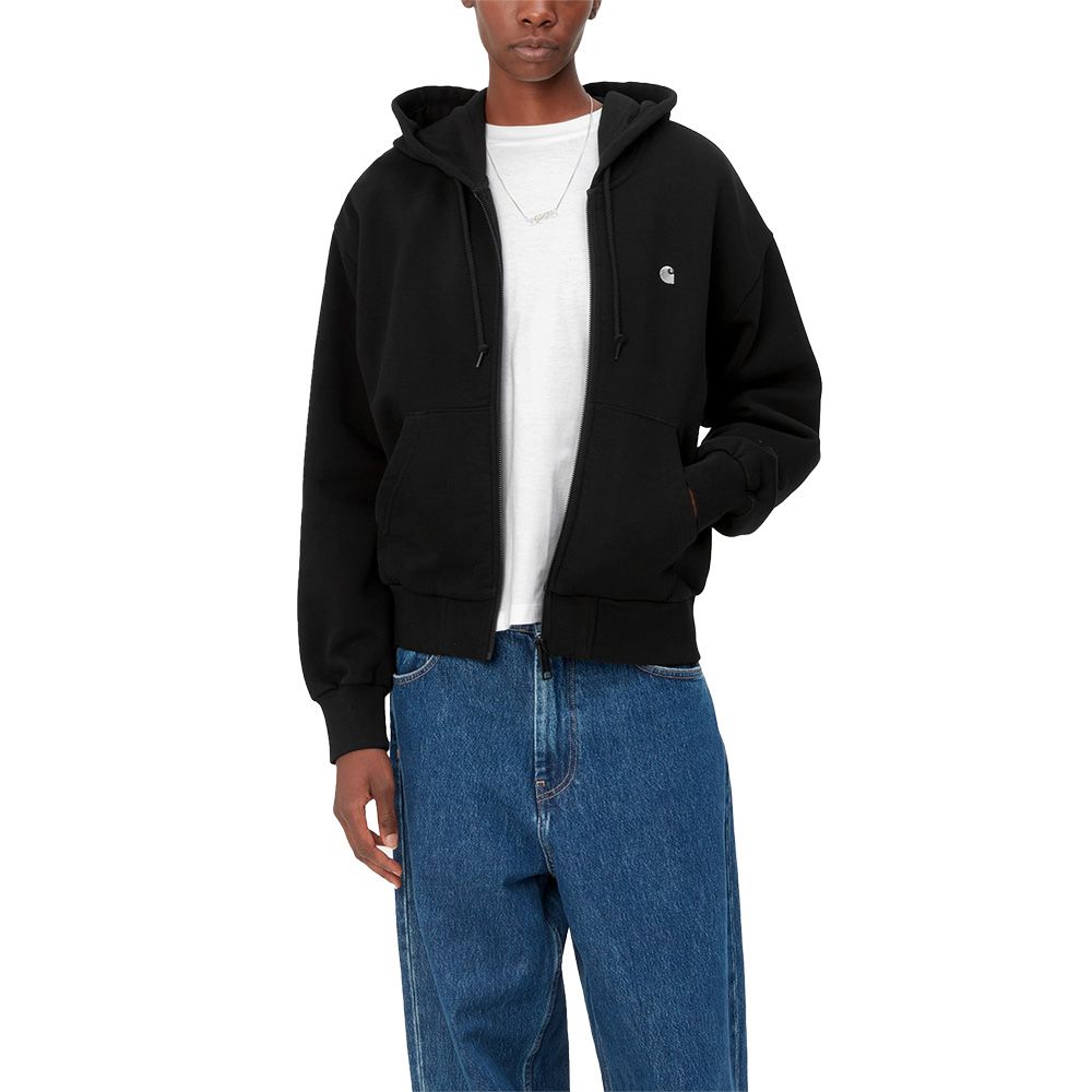 Felpa con cappuccio Carhartt WIP W' Hooded Casey Jacket Black / Silver – indossata vista frontale