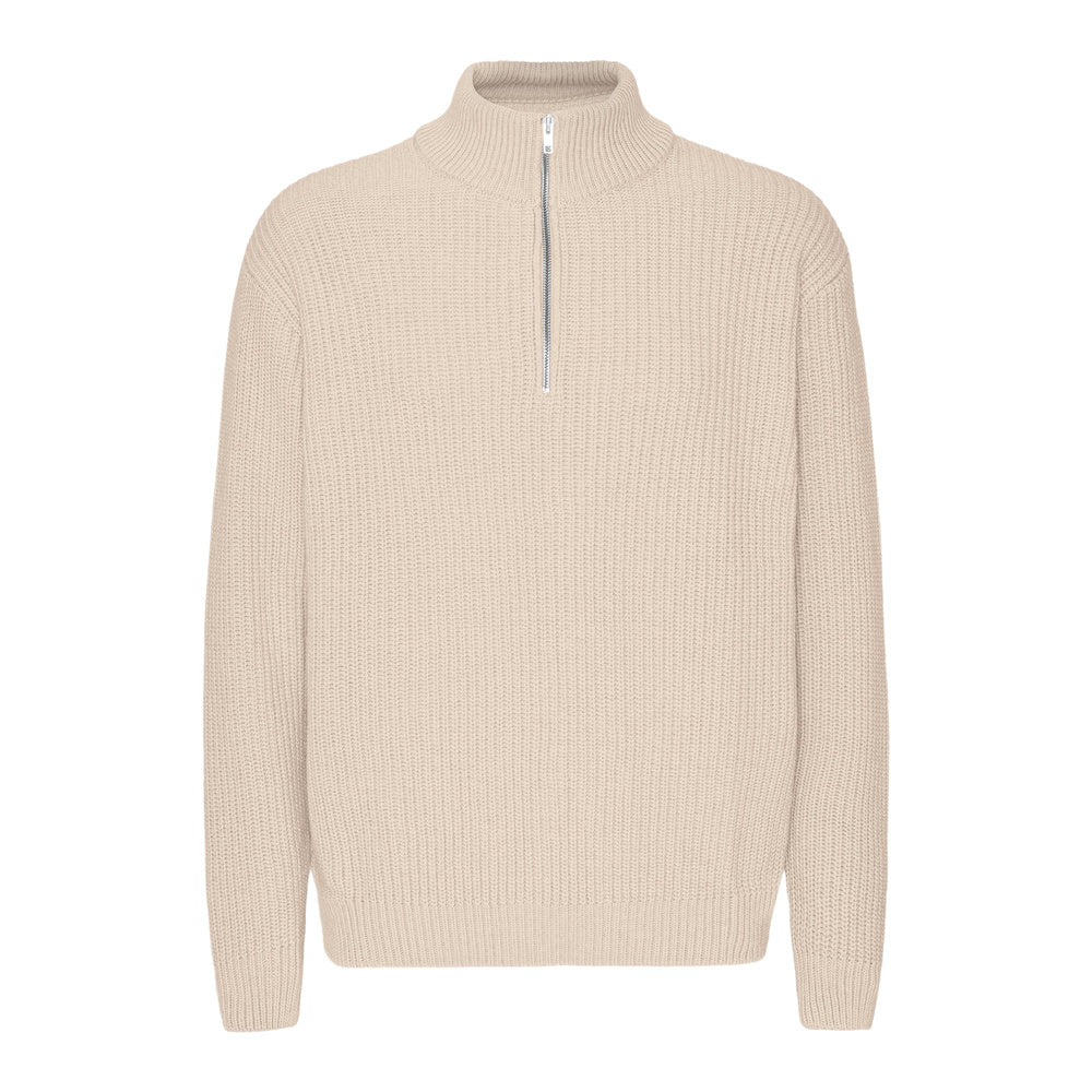 Maglione Colorful Standard Merino Quarter Zip Ivory White – vista frontale