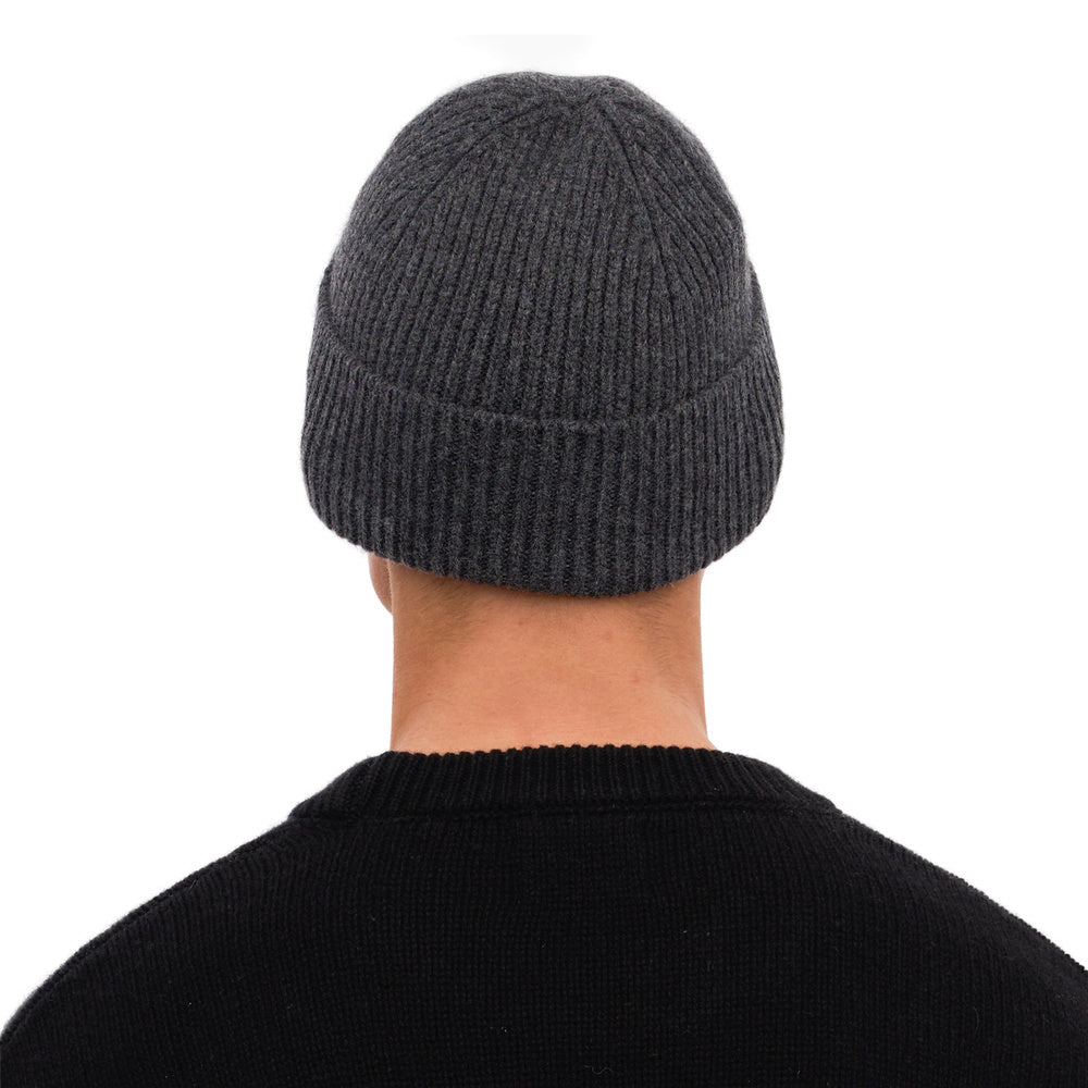 Colorful Standard Merino Wool Beanie Lava Grey – worn by a male model, back view