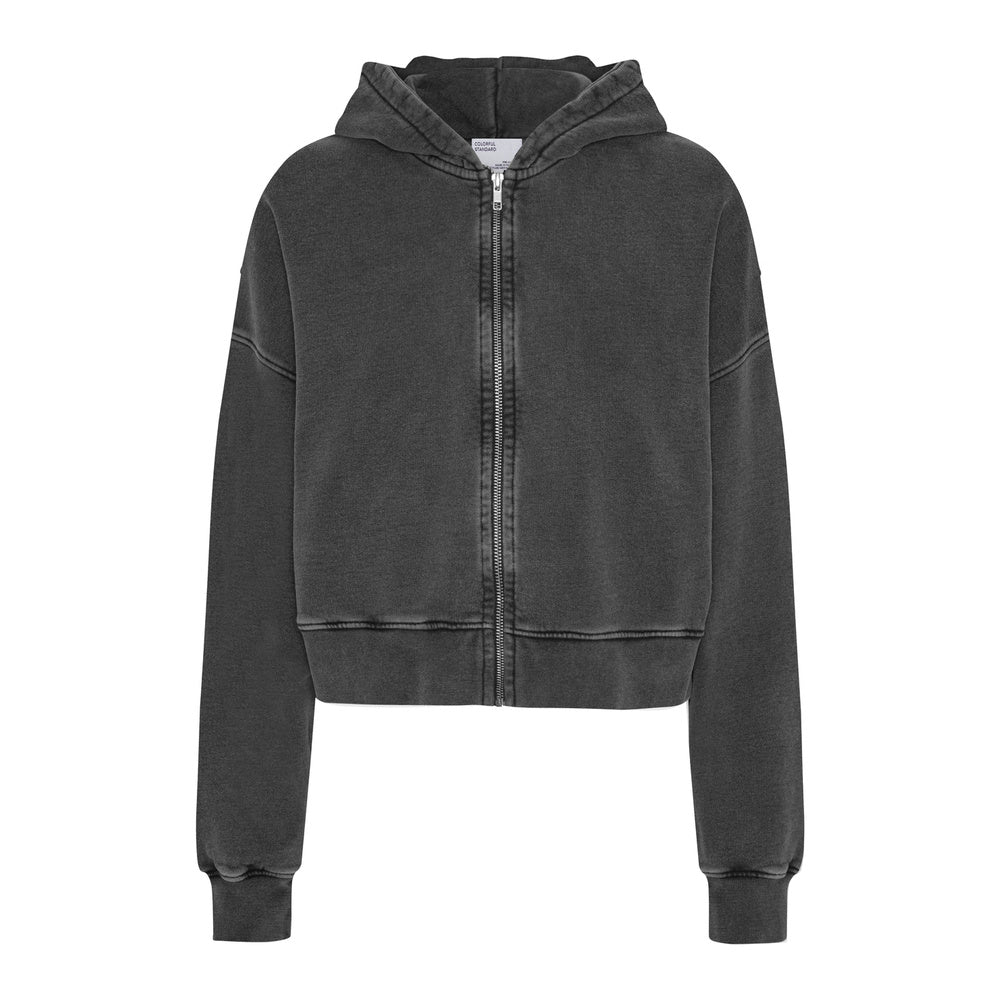 Felpa con cappuccio Colorful Standard Organic Crop Zip Hood Faded Black – vista frontale