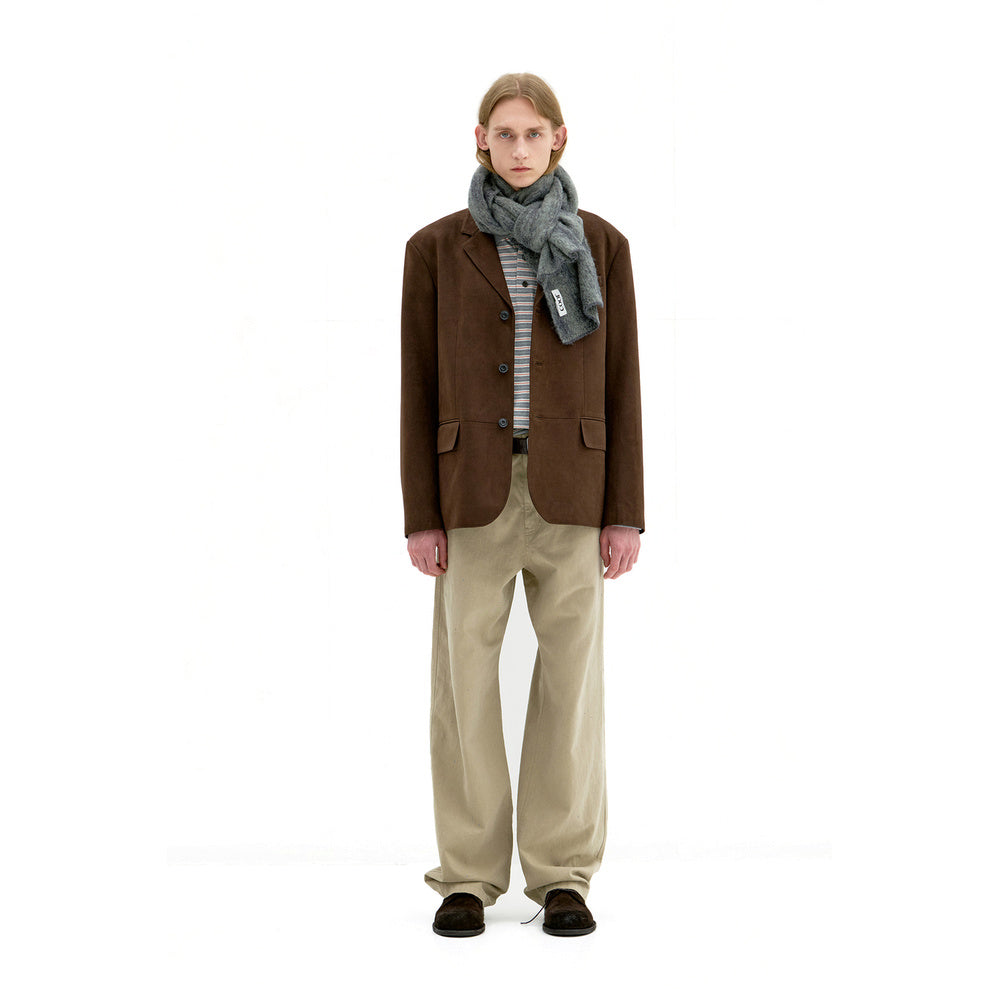Sciarpa COOR Alpaca Blend Ombre Check Muffler Blue Grey – indossata vista frontale