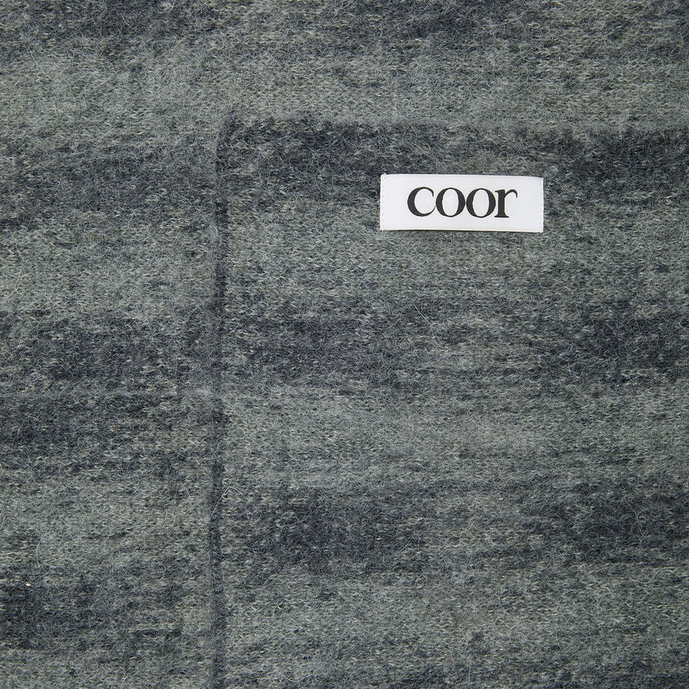 Sciarpa COOR Alpaca Blend Ombre Check Muffler Blue Grey – dettaglio dell'etichetta COOR