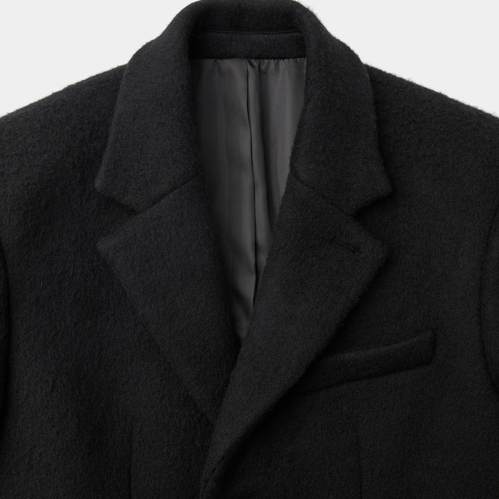 Cappotto COOR Corduroy Trim Hairy Chesterfield Coat Black – dettaglio del revers e della fodera
