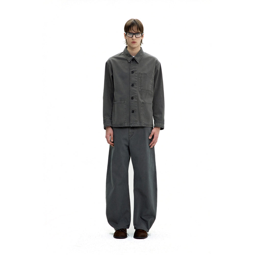 Pantaloni COOR Moleskin High Waist Curve Pants Washed Charcoal – indossati vista frontale
