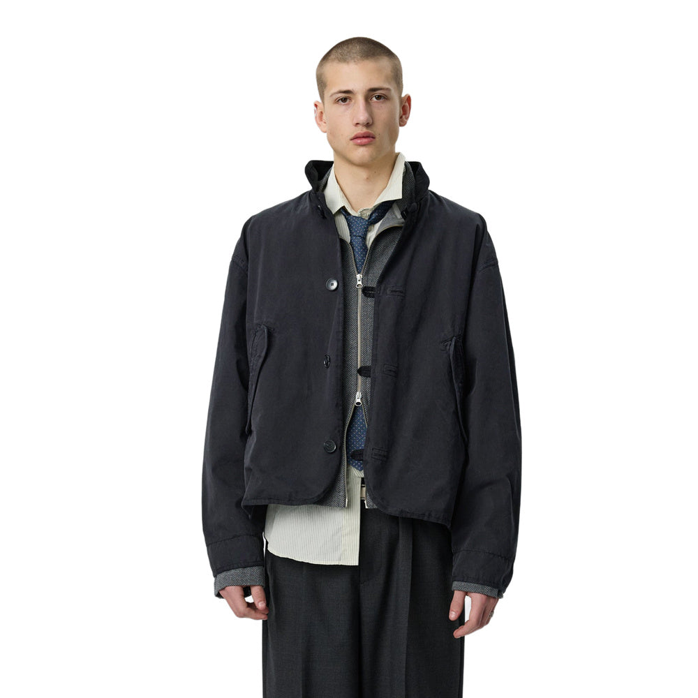 mfpen Liner Jacket Dusty Black Dense Cotton – worn, front view