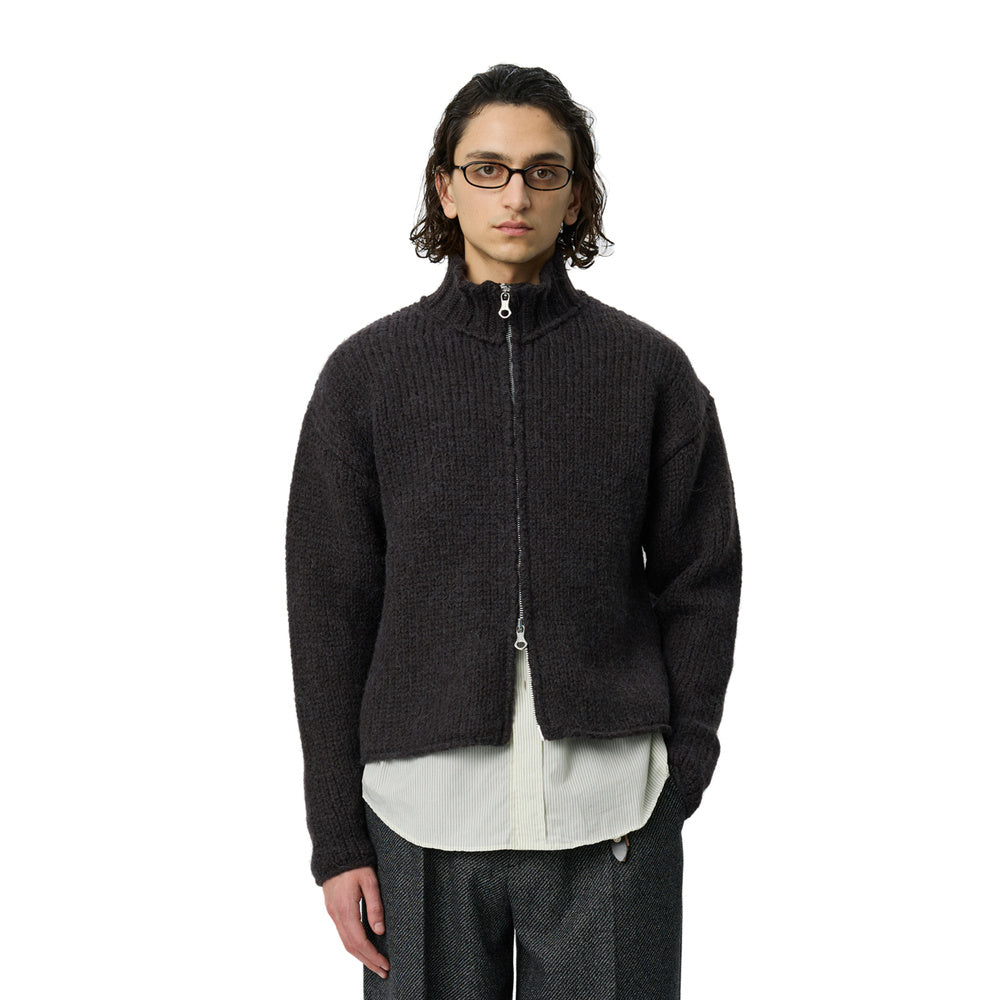 Cardigan mfpen Members Zip Knit Linty Umber – indossato vista frontale