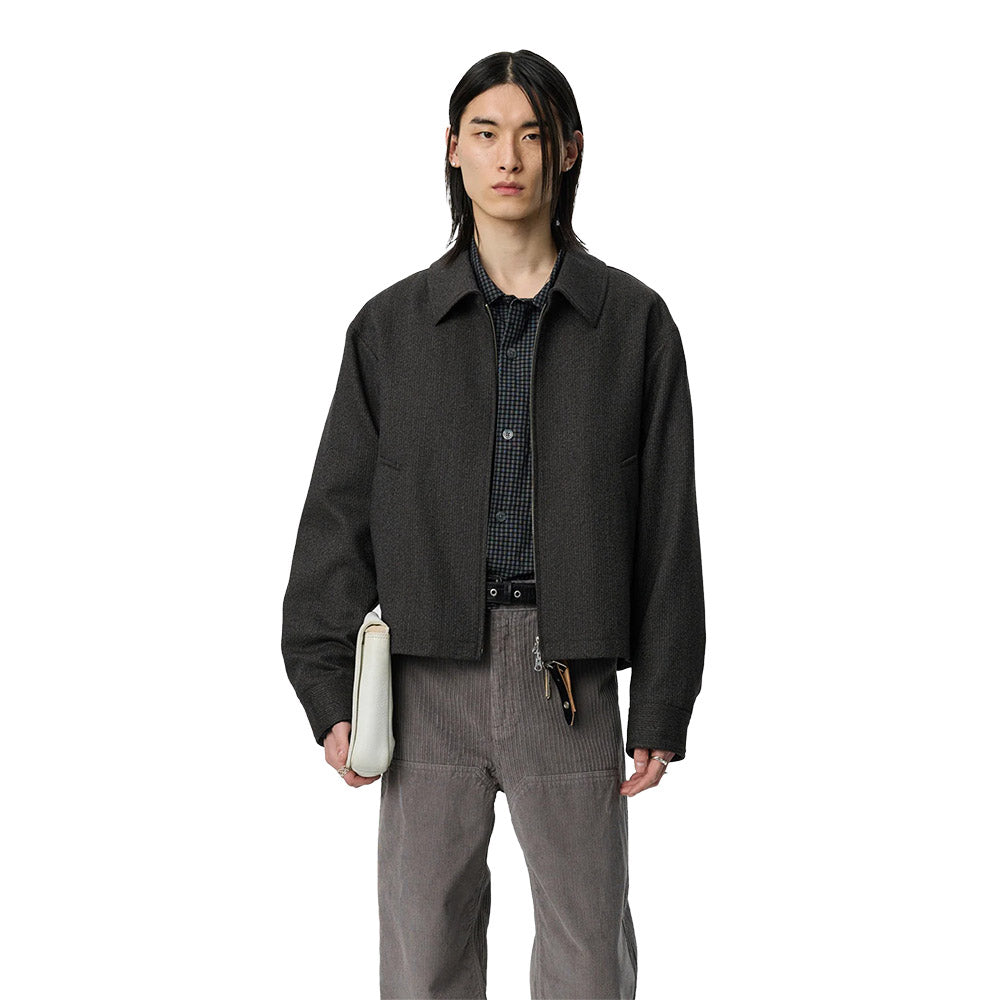 Giacca mfpen Mail Jacket Brown Melange Stripe – indossata vista frontale