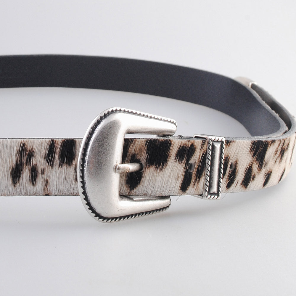 Cintura Molebo Cow Pony Hair Western Buckle Belt White/Brown – dettaglio della fibbia