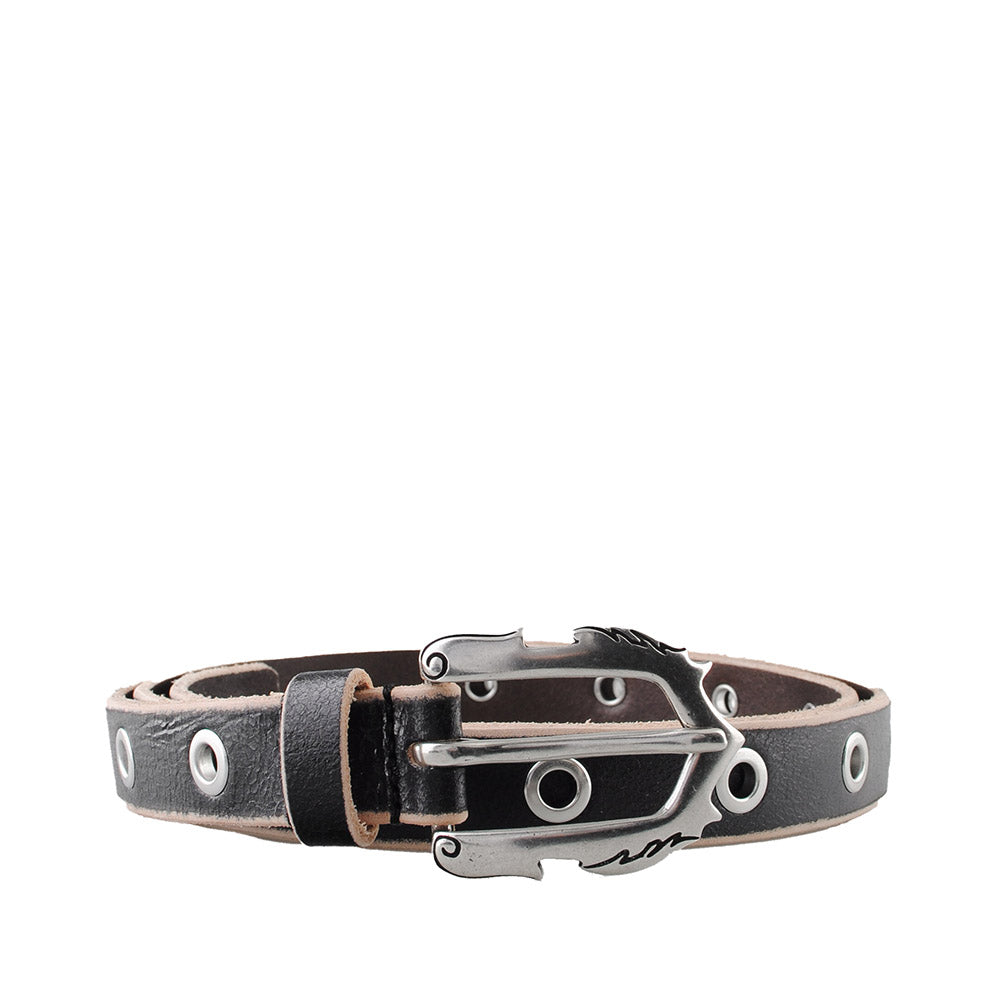 Cintura Molebo Cracked Leather Eyelet Belt Black – vista frontale