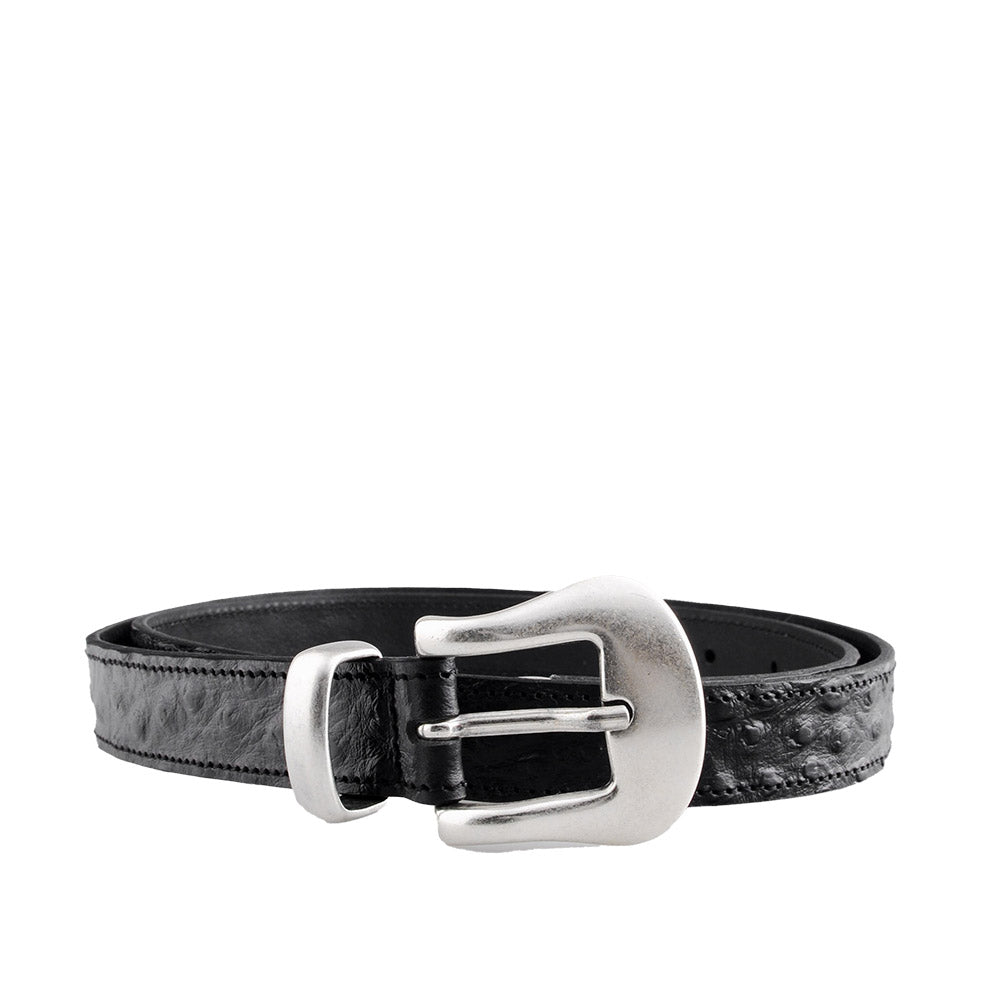 Cintura Molebo Western Buckle Ostrich-Effect Leather Belt Black – vista frontale