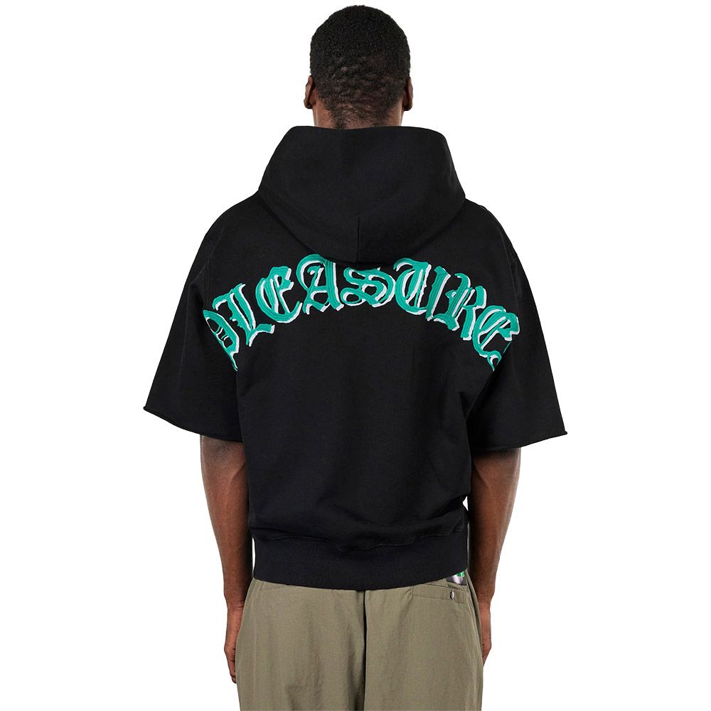 Felpa con cappuccio PLEASURES Cut Off Hoodie Black – indossata vista posteriore