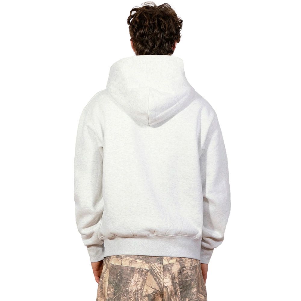 Felpa con cappuccio PLEASURES Impact Zip Hoodie Oatmeal – indossata vista posteriore