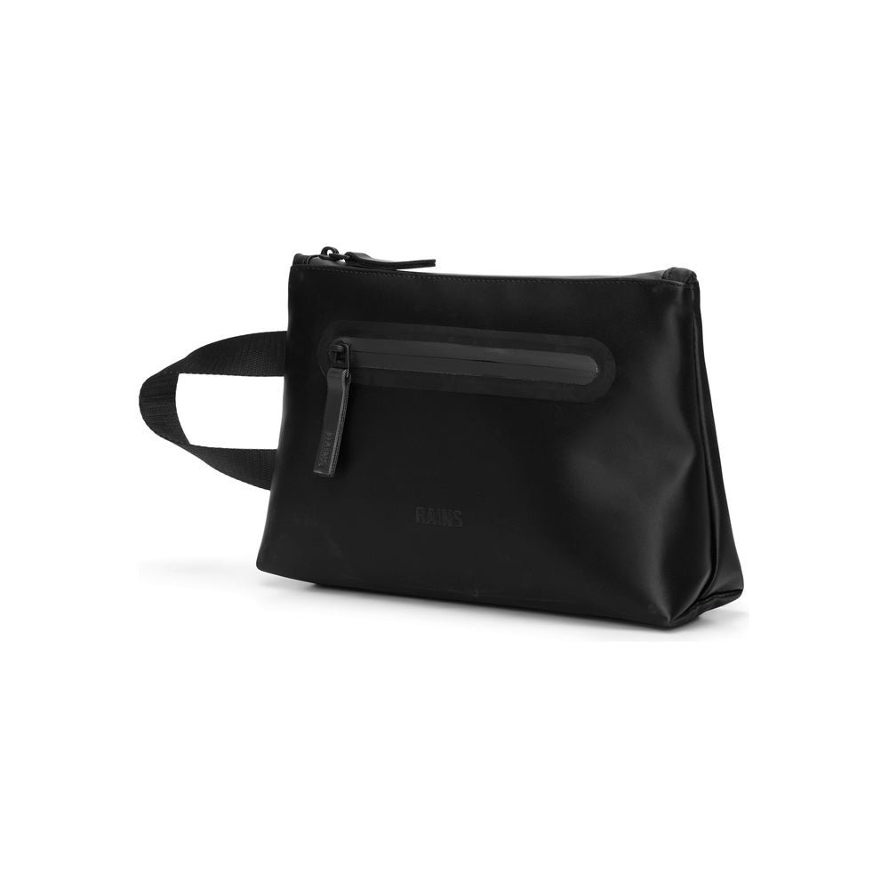 Rains Cosmetic Bag Zip Black Satin – three-quarter view