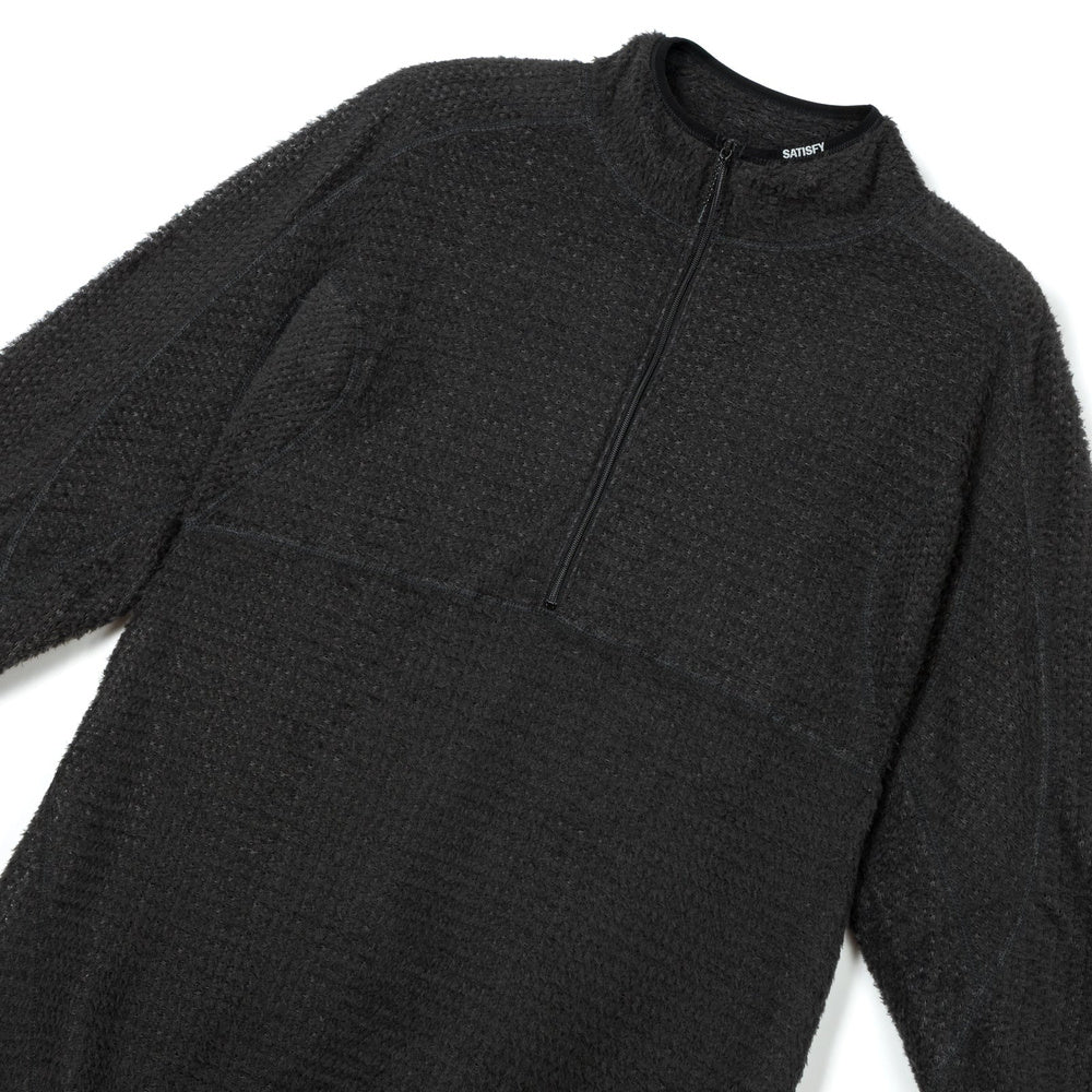 Maglia Satisfy FuzzFleece AD Half-Zip Phantom – dettaglio di tre quarti del collo con mezza zip