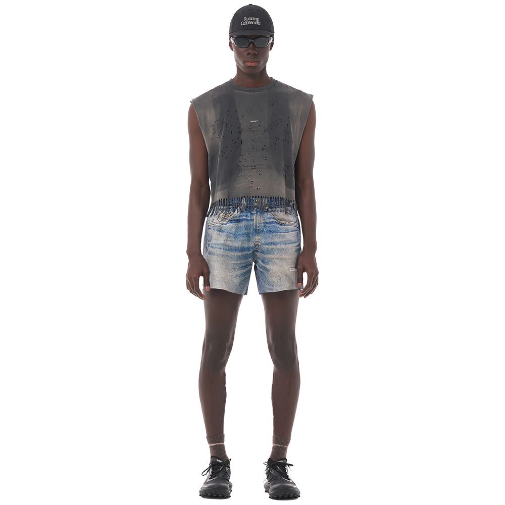 Satisfy AmbientWarp 5" Unlined Shorts Digital Denim – worn by a model, front view