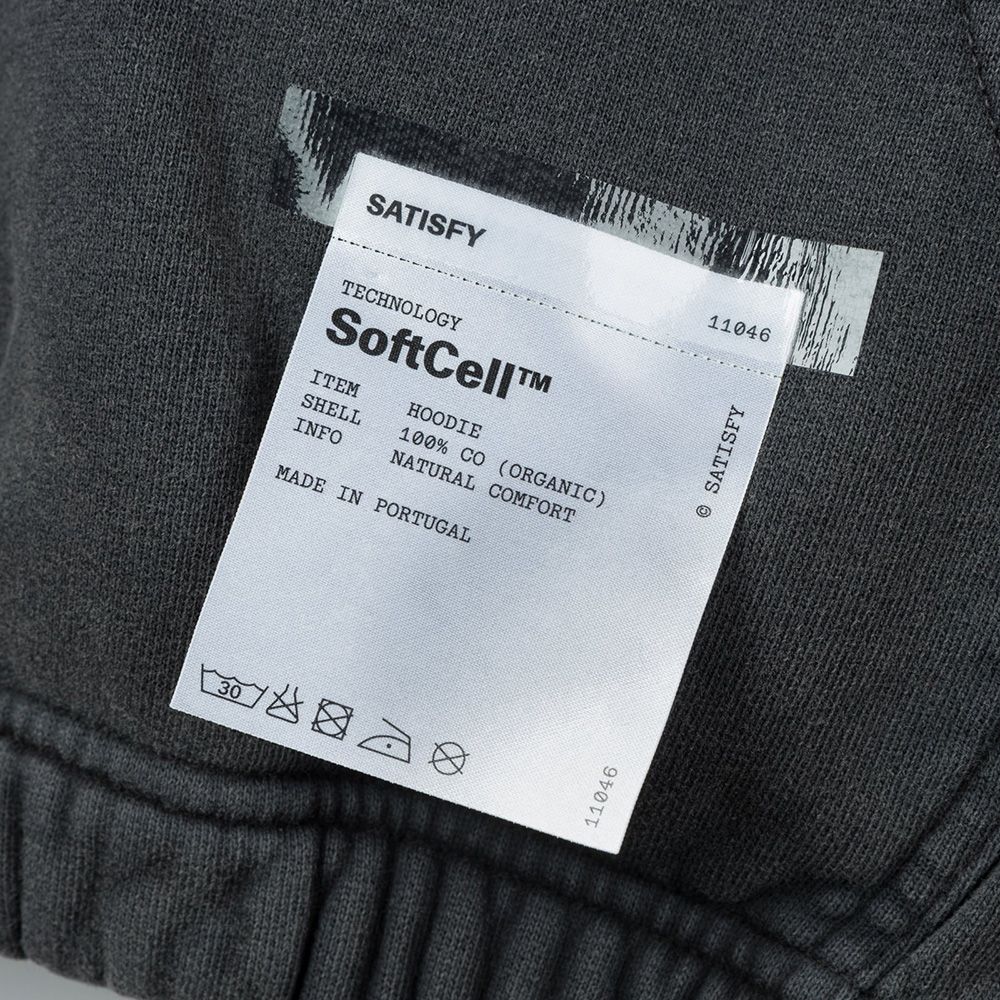Felpa Satisfy SoftCell Hoodie Aged Black – etichetta di composizione esterna